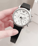 Buy Shop Emporio Armani Classic Quartz Chronograph White Dial Black Leather Strap Watch For Men - AR1807 USA Online