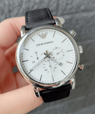 Buy Shop Emporio Armani Classic Quartz Chronograph White Dial Black Leather Strap Watch For Men - AR1807 USA Online