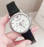 Buy Shop Emporio Armani Classic Quartz Chronograph White Dial Black Leather Strap Watch For Men - AR1807 USA Online