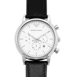 Buy Shop Emporio Armani Classic Quartz Chronograph White Dial Black Leather Strap Watch For Men - AR1807 USA Online