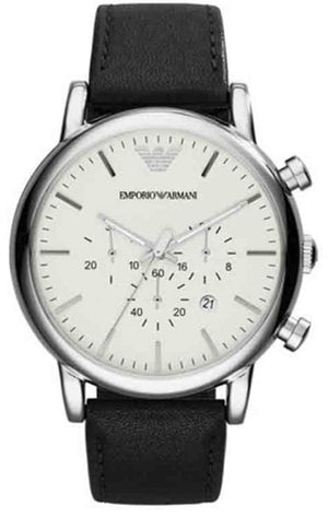 Buy Shop Emporio Armani Classic Quartz Chronograph White Dial Black Leather Strap Watch For Men - AR1807 USA Online