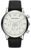 Buy Shop Emporio Armani Classic Quartz Chronograph White Dial Black Leather Strap Watch For Men - AR1807 USA Online