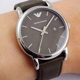 Buy Shop Emporio Armani Classic Quartz Grey Dial Grey Leather Strap Watch For Men - AR1730 USA Online
