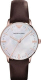 Buy Shop Emporio Armani Classic Quartz Mother of Pearl Dial Brown Leather Strap Watch For Women - AR1601 USA Online