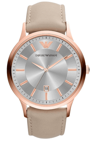 Buy Shop Emporio Armani Classic Quartz Silver Dial Beige Leather Strap Watch For Men - AR2464 USA Online