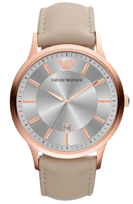 Buy Shop Emporio Armani Classic Quartz Silver Dial Beige Leather Strap Watch For Men - AR2464 USA Online