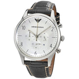 Buy Shop Emporio Armani Classic Chronograph Silver Dial Grey Leather Strap Watch For Men - AR1861 USA Online