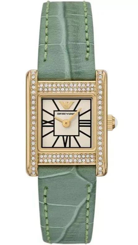 Buy Shop Emporio Armani Classic White Dial Green Leather Strap Watch for Women - AR11661 USA Online