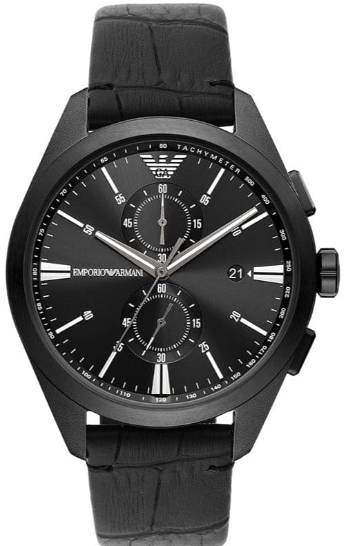 Buy Shop Emporio Armani Claudio Chronograph Black Dial Black Leather Strap Watch For Men - AR11483 USA Online