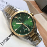 Buy Shop Emporio Armani Claudio Chronograph Green Dial Two Tone Steel Strap Watch For Women - AR11511 USA Online