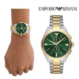 Buy Shop Emporio Armani Claudio Chronograph Green Dial Two Tone Steel Strap Watch For Women - AR11511 USA Online
