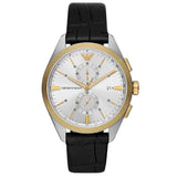 Buy Shop Emporio Armani Claudio Chronograph Silver Dial Black Leather Strap Watch For Men - AR11498 USA Online