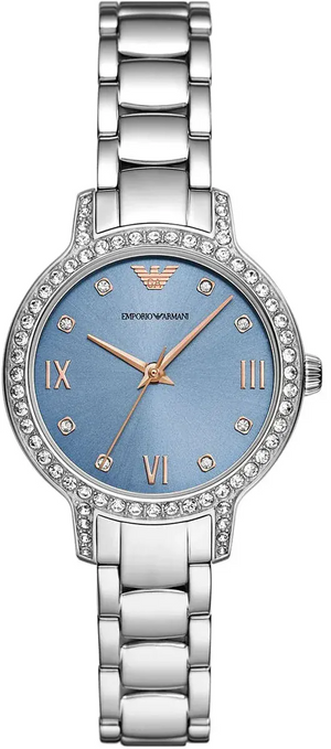 Buy Shop Emporio Armani Cleo Sunray Blue Dial Silver Steel Strap Watch for Women - AR11585 USA Online