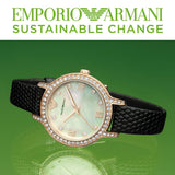 Buy Shop Emporio Armani Cleo Three-Hand Mother of Pearl Dial Black Leather Strap Watch For Women - AR11485 USA Online