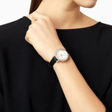 Buy Shop Emporio Armani Cleo Three-Hand Mother of Pearl Dial Black Leather Strap Watch For Women - AR11485 USA Online