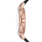 Buy Shop Emporio Armani Cleo Three-Hand Mother of Pearl Dial Black Leather Strap Watch For Women - AR11485 USA Online