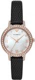 Buy Shop Emporio Armani Cleo Three-Hand Mother of Pearl Dial Black Leather Strap Watch For Women - AR11485 USA Online