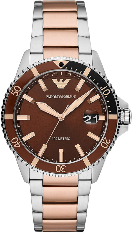 Buy Shop Emporio Armani Diver Quartz Brown Dial Two Tone Steel Strap Watch For Men - AR11340 USA Online
