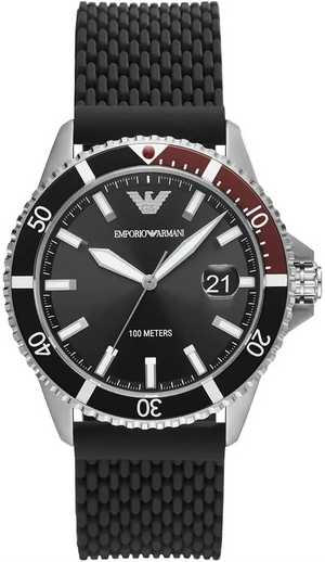 Buy Shop Emporio Armani Diver Black Dial Black Silicon Strap Watch for Men - AR11341 USA Online