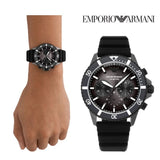 Buy Shop Emporio Armani Diver Chronograph Black Dial Black Silicon Strap Watch For Men - AR11515 USA Online