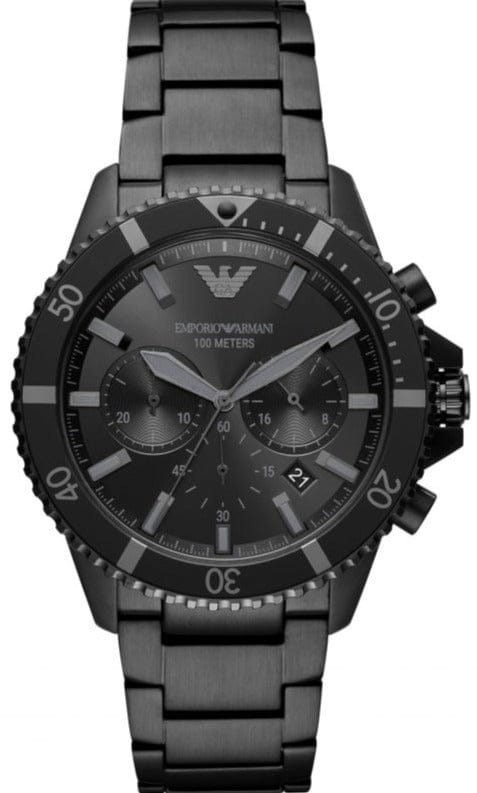 Buy Shop Emporio Armani Diver Chronograph Black Dial Black Steel Strap Watch For Men - AR11363 USA Online