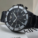 Buy Shop Emporio Armani Diver Chronograph Black Dial Black Steel Strap Watch For Men - AR80050 USA Online