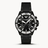 Buy Shop Emporio Armani Diver Chronograph Black Dial Black Steel Strap Watch For Men - AR80050 USA Online