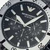 Buy Shop Emporio Armani Diver Chronograph Black Dial Black Steel Strap Watch For Men - AR80050 USA Online