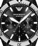 Buy Shop Emporio Armani Diver Chronograph Black Dial Black Steel Strap Watch For Men - AR80050 USA Online