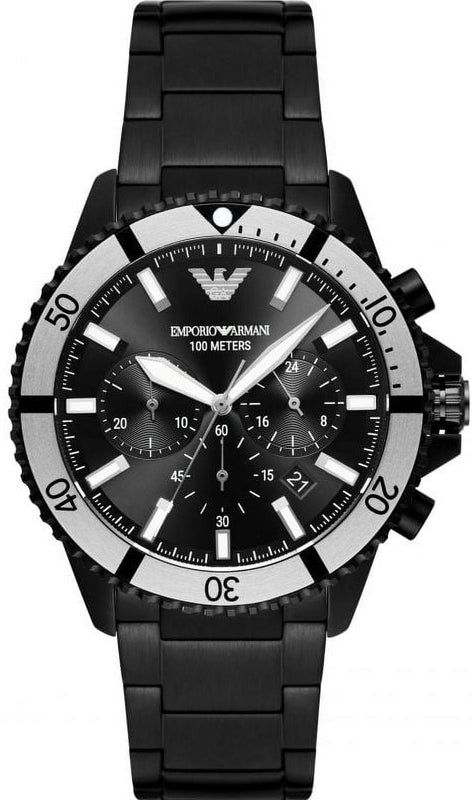 Buy Shop Emporio Armani Diver Chronograph Black Dial Black Steel Strap Watch For Men - AR80050 USA Online