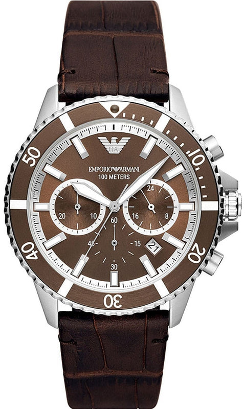 Buy Shop Emporio Armani Diver Chronograph Brown Dial Brown Leather Strap Watch For Men - AR11486 USA Online