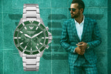 Buy Shop Emporio Armani Diver Chronograph Green Dial Silver Steel Strap Watch For Men - AR11500 USA Online