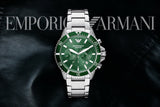 Buy Shop Emporio Armani Diver Chronograph Green Dial Silver Steel Strap Watch For Men - AR11500 USA Online