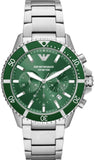 Buy Shop Emporio Armani Diver Chronograph Green Dial Silver Steel Strap Watch For Men - AR11500 USA Online