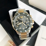 Buy Shop Emporio Armani Diver Chronograph Green Dial Two Tone Steel Strap Watch For Men - AR11361 USA Online