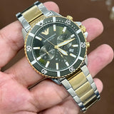 Buy Shop Emporio Armani Diver Chronograph Green Dial Two Tone Steel Strap Watch For Men - AR11361 USA Online