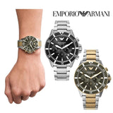 Buy Shop Emporio Armani Diver Chronograph Green Dial Two Tone Steel Strap Watch For Men - AR11361 USA Online