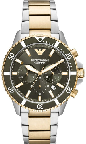 Buy Shop Emporio Armani Diver Chronograph Green Dial Two Tone Steel Strap Watch For Men - AR11361 USA Online