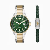 Buy Shop Emporio Armani Diver Chronograph Green Dial Two Tone Steel Strap Watch For Men - AR80063 USA Online