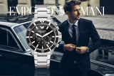 Buy Shop Emporio Armani Diver Chronograph Quartz Black Dial Silver Steel Strap Watch For Men - AR11360 USA Online