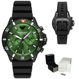 Buy Shop Emporio Armani Diver Chronograph Quartz Green Dial Black Silicon Strap Watch For Men - AR11463 USA Online