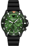 Buy Shop Emporio Armani Diver Chronograph Quartz Green Dial Black Silicon Strap Watch For Men - AR11463 USA Online