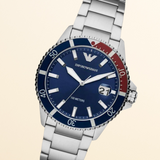 Buy Shop Emporio Armani Diver Quartz Blue Dial Silver Steel Strap Watch For Men - AR11339 USA Online