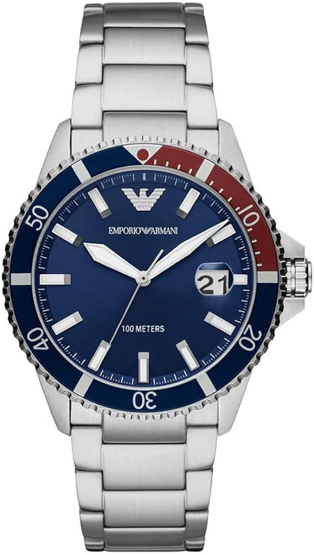 Buy Shop Emporio Armani Diver Quartz Blue Dial Silver Steel Strap Watch For Men - AR11339 USA Online