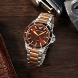 Buy Shop Emporio Armani Diver Quartz Brown Dial Two Tone Steel Strap Watch For Men - AR11340 USA Online