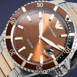 Buy Shop Emporio Armani Diver Quartz Brown Dial Two Tone Steel Strap Watch For Men - AR11340 USA Online