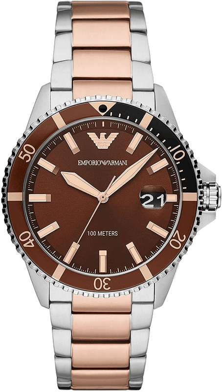Buy Shop Emporio Armani Diver Quartz Brown Dial Two Tone Steel Strap Watch For Men - AR11340 USA Online