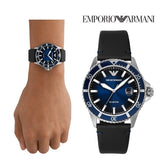Buy Shop Emporio Armani Diver Three-Hand Quartz Blue Dial Blue Leather Strap Watch For Men - AR11516 USA Online