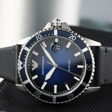 Buy Shop Emporio Armani Diver Three-Hand Quartz Blue Dial Blue Leather Strap Watch For Men - AR11516 USA Online