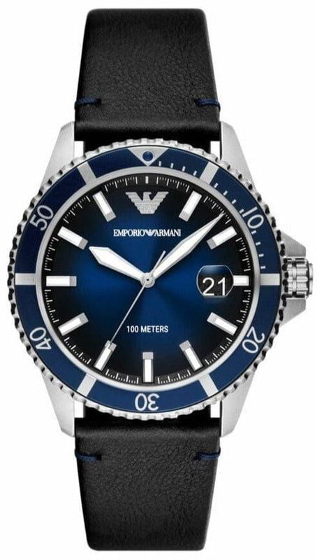 Buy Shop Emporio Armani Diver Three-Hand Quartz Blue Dial Blue Leather Strap Watch For Men - AR11516 USA Online